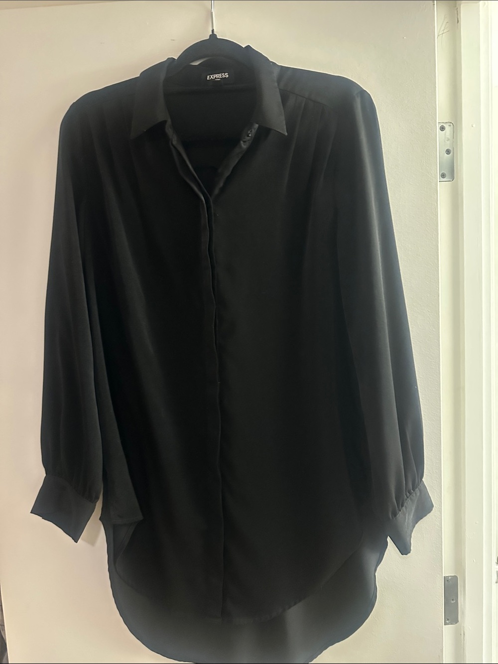 Express Black Long-Sleeve Button-Down Tunic